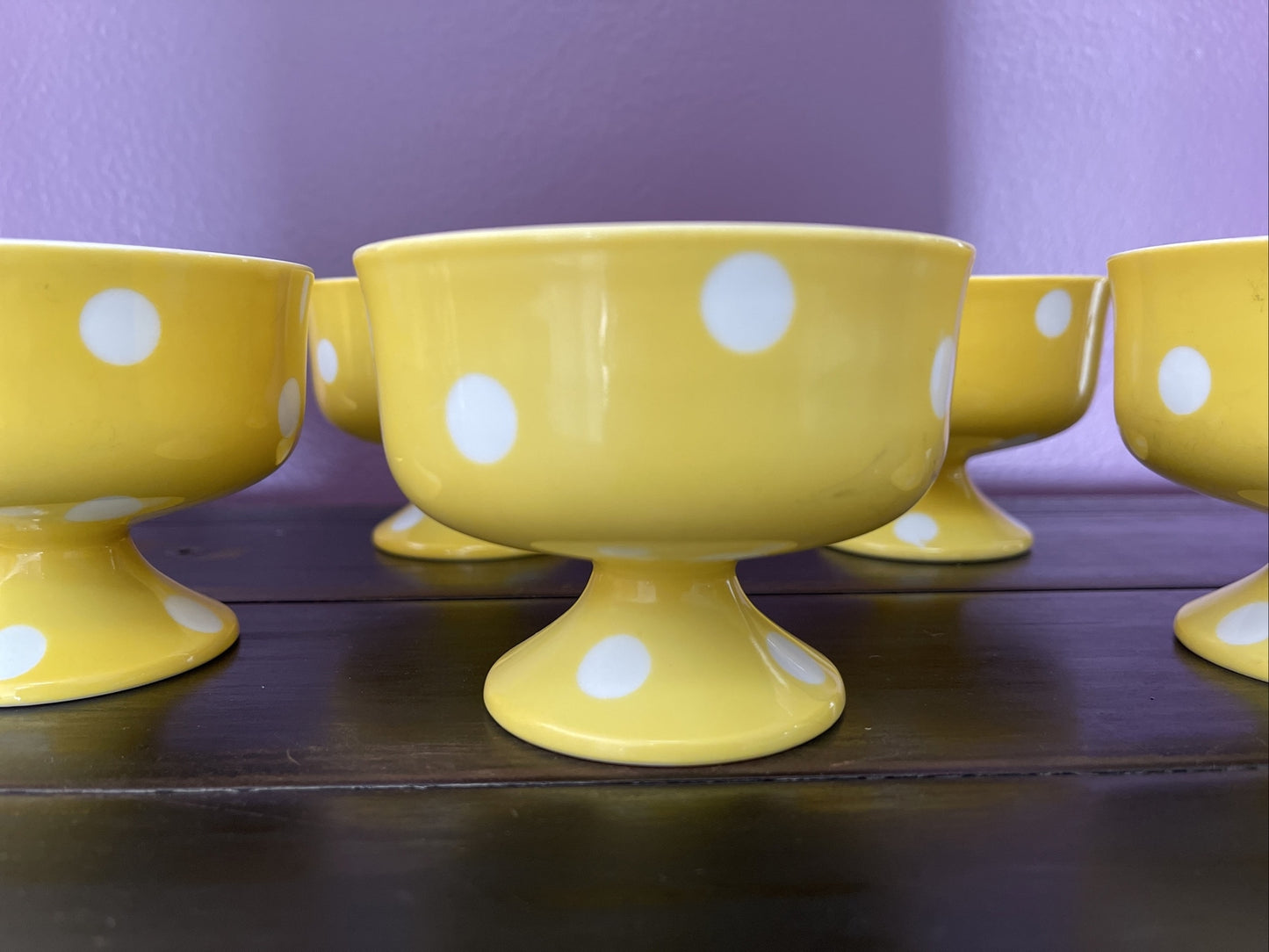 Retro Footed Porcelain Dishes Polka Dot Funky Ice Cream Fruit Dessert Set of 64