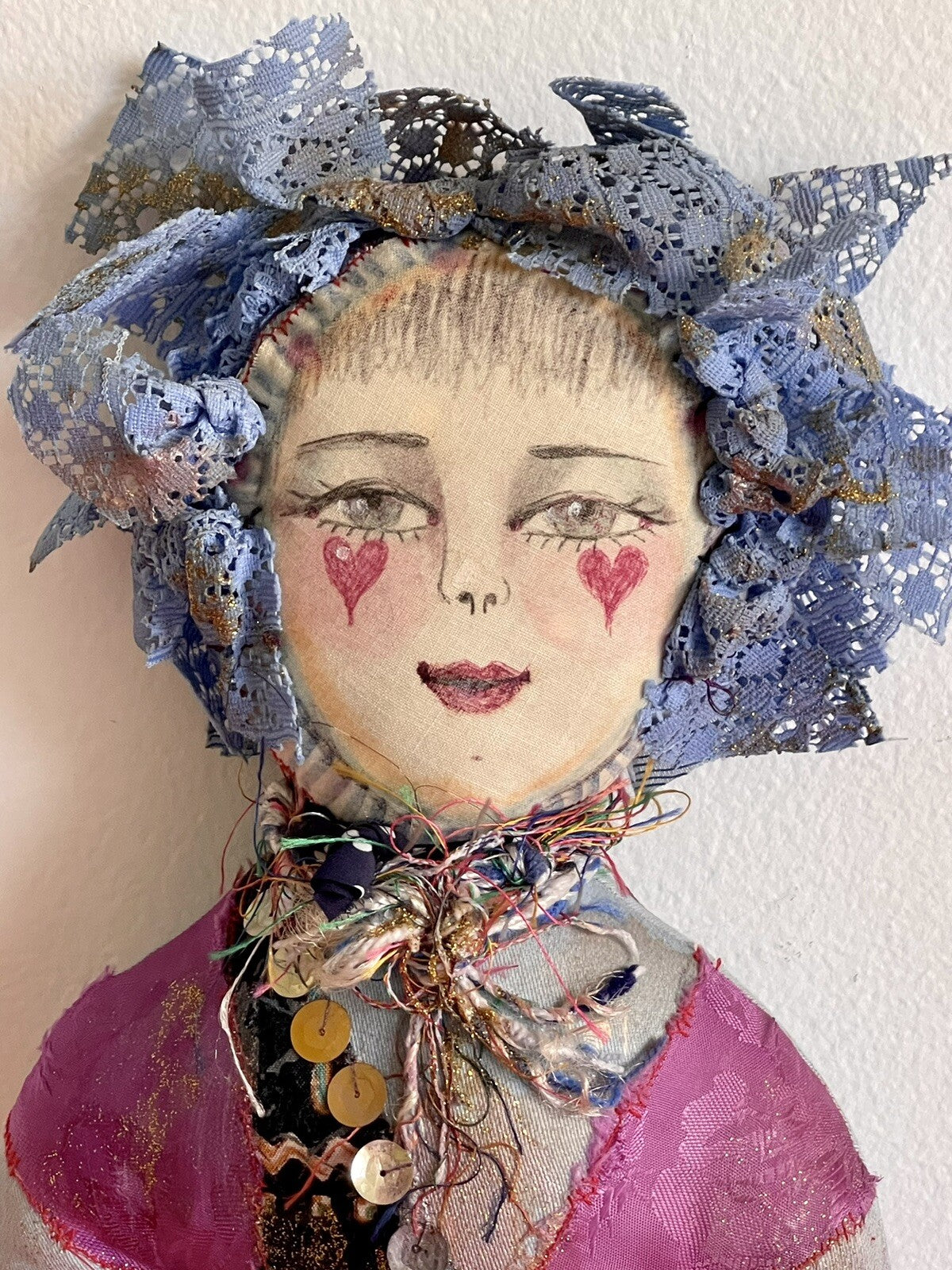 Unique 21” Fabric Doll Hard Cloth Body Hand-painted Artisan Contemporary Art3