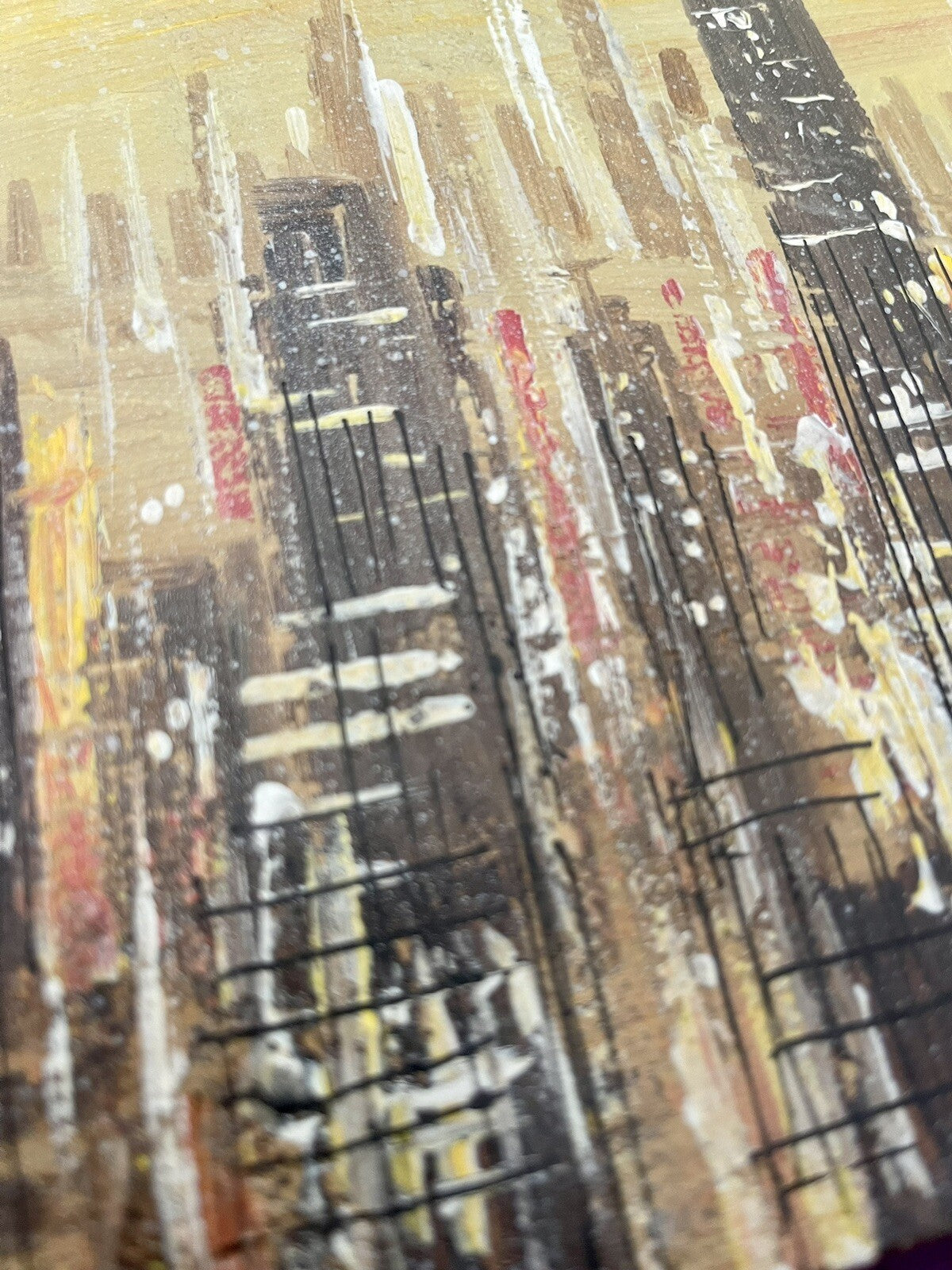 City Skyline Abstract Skyscrapers MCM Modernist Art Acrylic Painting Original3