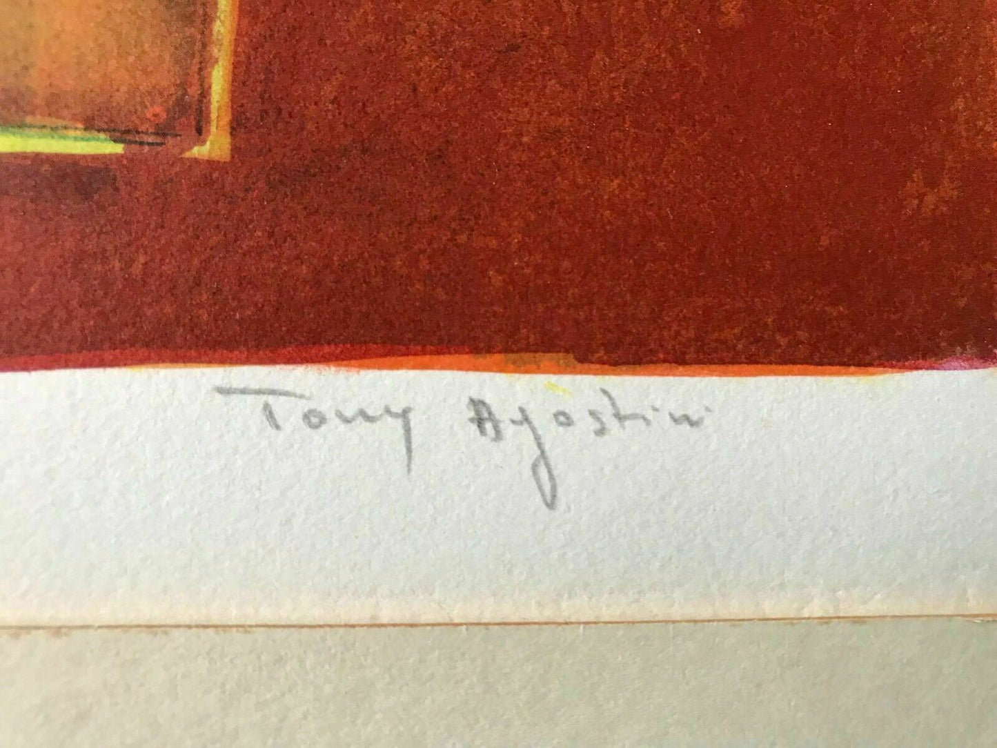 MCM LITHOGRAPH SIGNED Tony Agostini Vintage Artists Studio Orange Easel NUMBERED3
