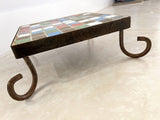 MCM Mosaic Plant Stand Tile Top Wrought Iron Low Trivet Retro Vintage EUC Funky