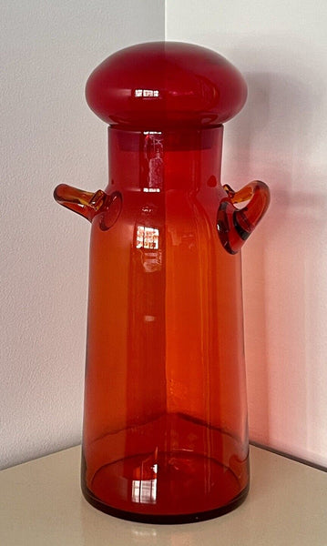 HUGE 7327L Blenko Red Tangerine Glass Apothecary Jar Mushroom Lid Nickerson 21”