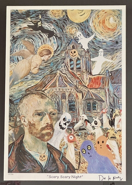 Nelson De La Nuez "Scary Scary Night” Van Gogh Halloween Pop Art Lithograph S/N