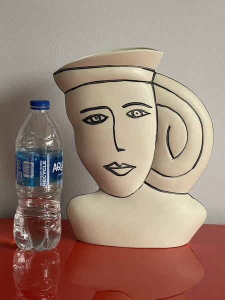 Donna Polseno Abstract Face Vase Studio Art Pottery Ceramic Picasso Vintage 11”