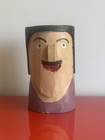JM Poirier Outsider Folk Art Head Painted Wood Carving Nova Scotia Quebec Canada
