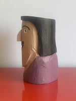 JM Poirier Outsider Folk Art Head Painted Wood Carving Nova Scotia Quebec Canada