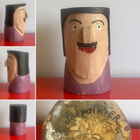 JM Poirier Outsider Folk Art Head Painted Wood Carving Nova Scotia Quebec Canada