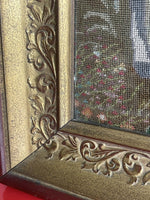 Antique Petit Point Needlepoint Medieval Lady With Two Horses 19” x 16” Framed