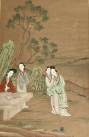Original 19th C. Chinese Art Ladies In A Tranquil Landscape Antique Painting Exc