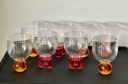 8 Postmodern 80s 90s 00s Era Plastic Goblets w/ Geometric Bases for Water Wine