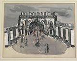 Orig. 1950 Parisian Arch Painting Fine Art Midcentury Watercolor Gouache Signed