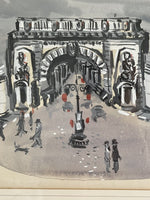 Orig. 1950 Parisian Arch Painting Fine Art Midcentury Watercolor Gouache Signed