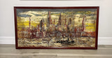 MOD Abstract Cityscape Original Vintage Impasto Painting on Canvas 50” x 26”