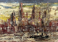 MOD Abstract Cityscape Original Vintage Impasto Painting on Canvas 50” x 26”