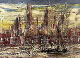 MOD Abstract Cityscape Original Vintage Impasto Painting on Canvas 50” x 26”