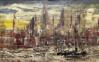 MOD Abstract Cityscape Original Vintage Impasto Painting on Canvas 50” x 26”