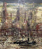 MOD Abstract Cityscape Original Vintage Impasto Painting on Canvas 50” x 26”