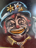 Kitsch Clown Velvet Portrait Framed Under Glass Wacky Weird Art 1960s 1970s