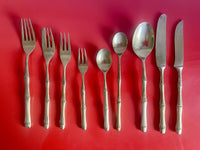 Retro Thai Bronze TBM Flatware Faux Bamboo Service For 12+ Vintage 60s 70s EUC