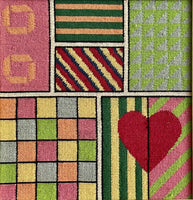 Vintage Needlepoint Retro Graphic Art Heart 16” Sq. 70s Era Modernist Bargello