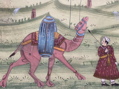 Persian Hunting Scenes Rajasthani Mughal Framed Silk Art Antique 19th Century