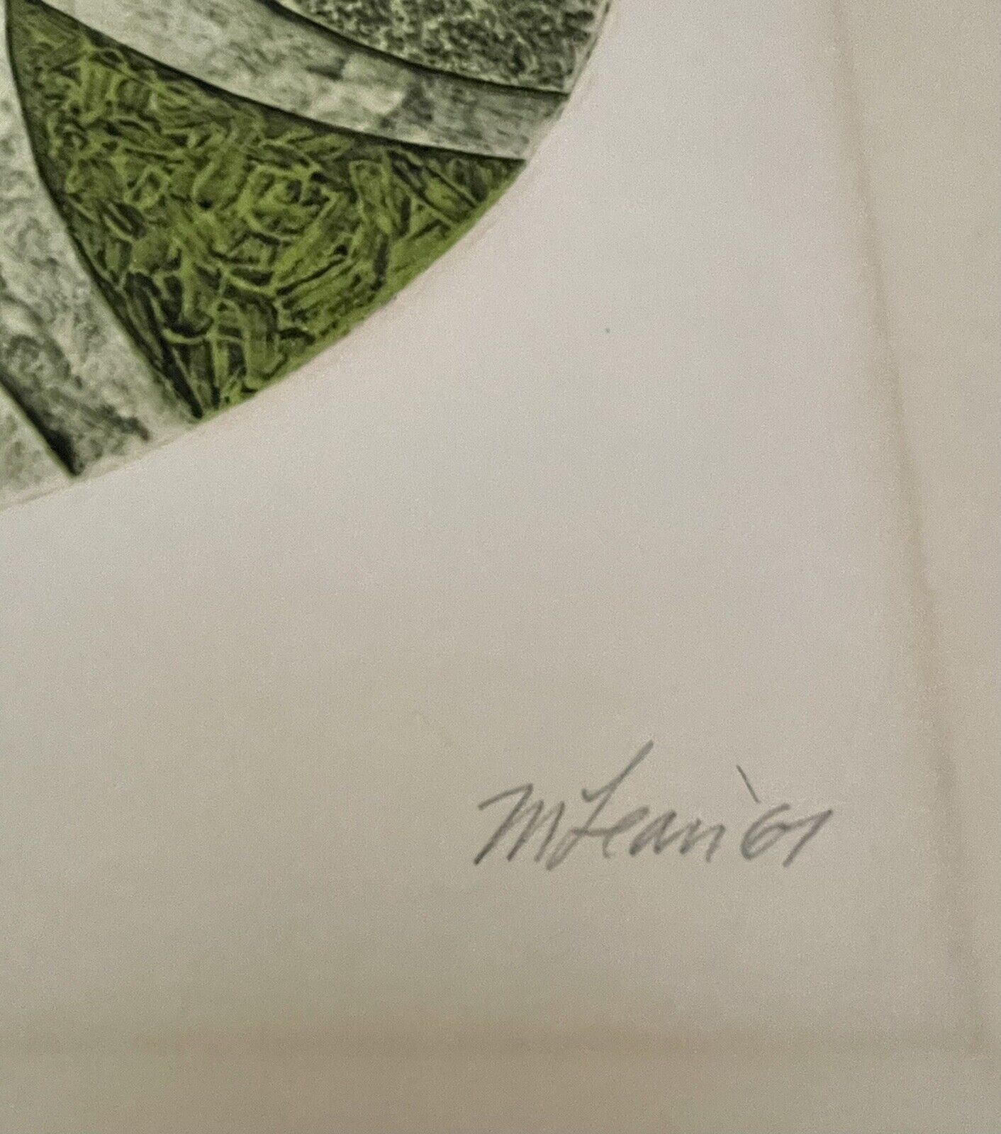 Linocut Art Print 1967 “Lime Tondo” Abstract Graphic Etching 5/12 Signed M. Lean