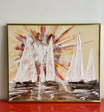 Abstract Nautical Boat Painting HEAVY IMPASTO MCM Retro Framed Signed 70s MOD