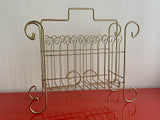 Vintage Magazine Rack Stand Record LP Holder Gold Tone Funky Atomic 70s Retro