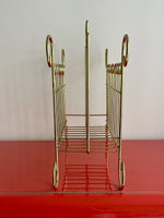 Vintage Magazine Rack Stand Record LP Holder Gold Tone Funky Atomic 70s Retro