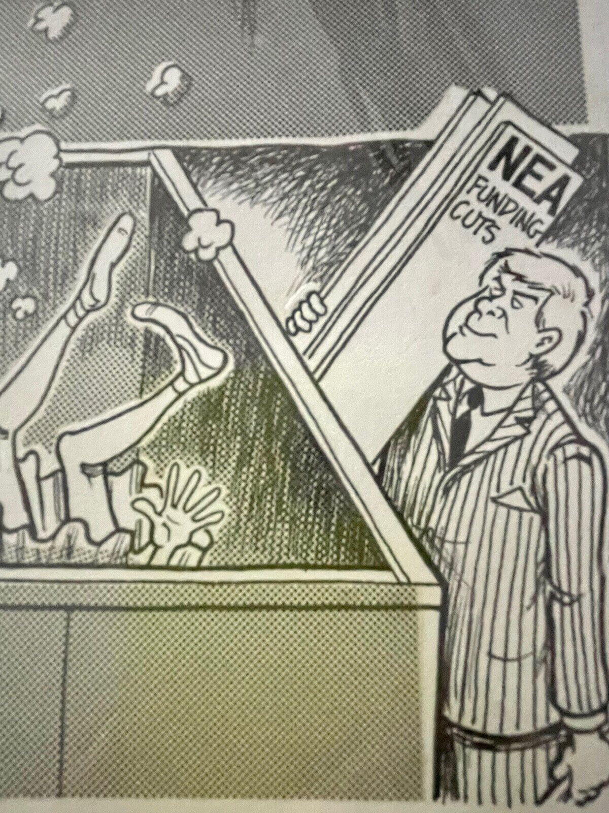 Orig Political Comic Strip Cartoon Art Seattle Post NEA Cuts ‘95 Steve Greenberg