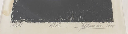 Brutalist Modernist Woodcut Woodblock Print Art Portrait ‘95 Signed Artist Proof