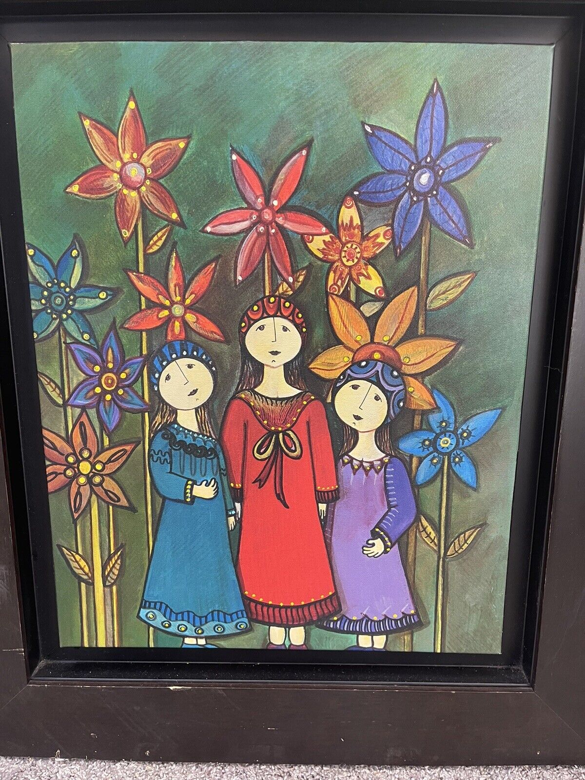 Charming Scandinavian Danish Modern Orig Painting MCM Framed Folk Art 25” x 29”