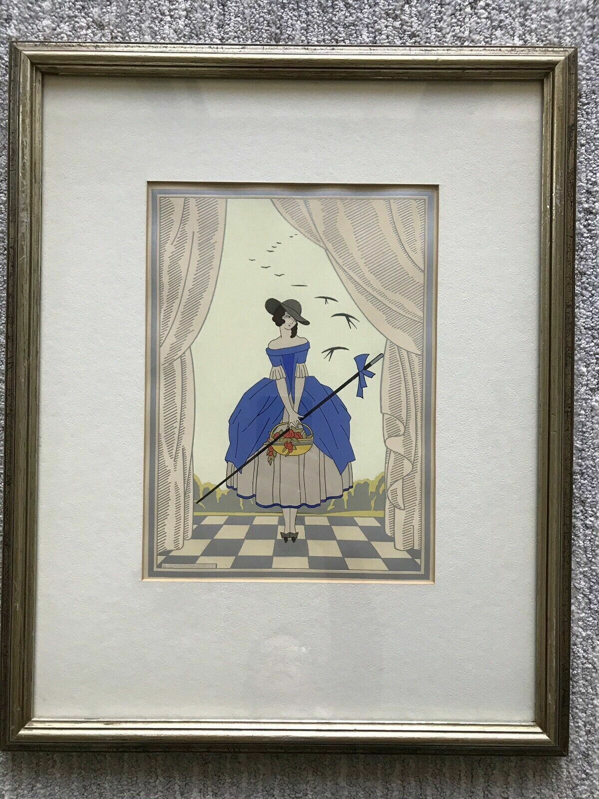 Antique FRENCH FASHION POCHOIR Art Deco Modernist "SPRING" Signed SAINTMAURICE