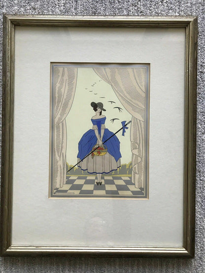 Antique FRENCH FASHION POCHOIR Art Deco Modernist "SPRING" Signed SAINTMAURICE