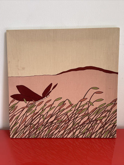 1970s FABRICWERKS Texas Retro Canvas Graphic Art Wall Hanging Pair 16” Square