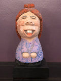 Outsider Art Carved Wood Sculpture UNIQUE Whimsical Bucktooth Caricature 8”