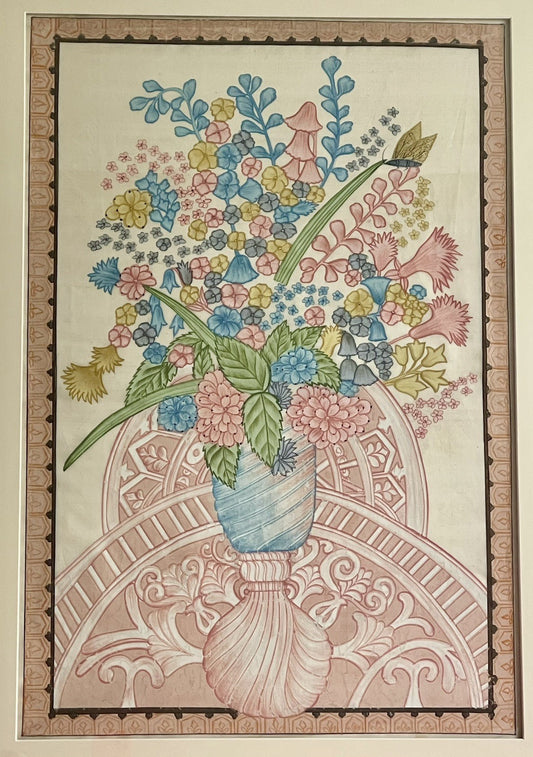 Exceptional Oversized Vintage Chinoiserie Floral Still Life Painting On Silk