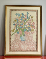 Exceptional Oversized Vintage Chinoiserie Floral Still Life Painting On Silk