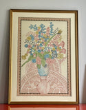 Exceptional Oversized Vintage Chinoiserie Floral Still Life Painting On Silk