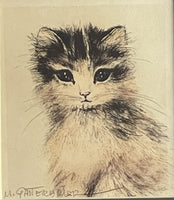 OOAK Cat Kitten Hand-Colored Pastel Lithograph Art Signed Gatterbauer Framed #1