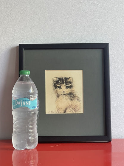 OOAK Cat Kitten Hand-Colored Pastel Lithograph Art Signed Gatterbauer Framed #1