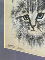 OOAK Cat Kitten Hand-Colored Pastel Lithograph Art Signed Gatterbauer Framed #2