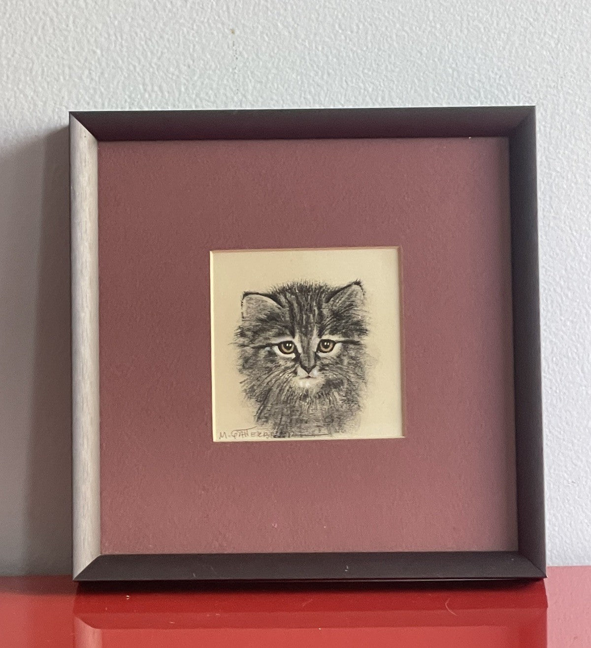 OOAK Cat Kitten Hand-Colored Pastel Lithograph Art Signed Gatterbauer Framed #3