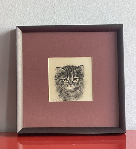 OOAK Cat Kitten Hand-Colored Pastel Lithograph Art Signed Gatterbauer Framed #3