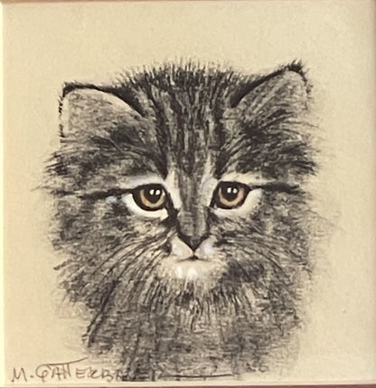 OOAK Cat Kitten Hand-Colored Pastel Lithograph Art Signed Gatterbauer Framed #3
