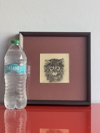 OOAK Cat Kitten Hand-Colored Pastel Lithograph Art Signed Gatterbauer Framed #3