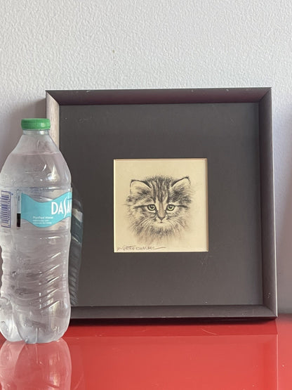 OOAK Cat Kitten Hand-Colored Pastel Lithograph Art Signed Gatterbauer Framed #4