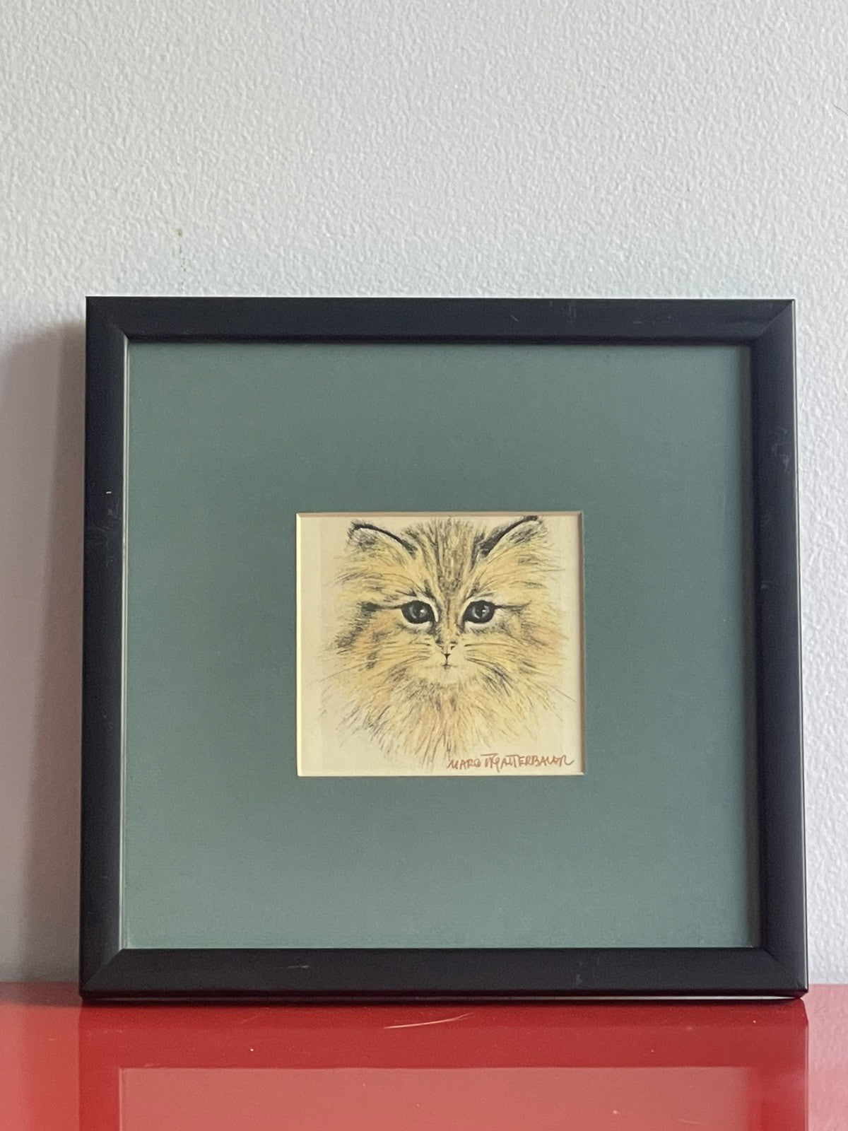 OOAK Cat Kitten Hand-Colored Pastel Lithograph Art Signed Gatterbauer Framed #5