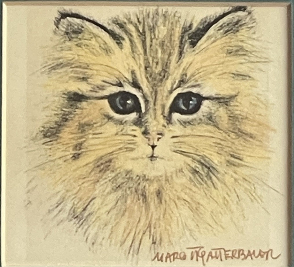 OOAK Cat Kitten Hand-Colored Pastel Lithograph Art Signed Gatterbauer Framed #5