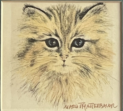 OOAK Cat Kitten Hand-Colored Pastel Lithograph Art Signed Gatterbauer Framed #5